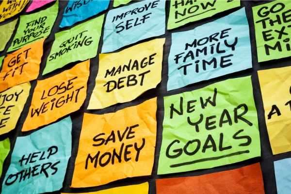 Common New Years Resolutions on Sticky Notes