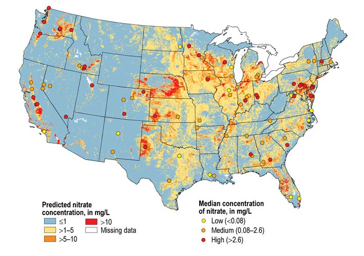 nitrate contamination map USA